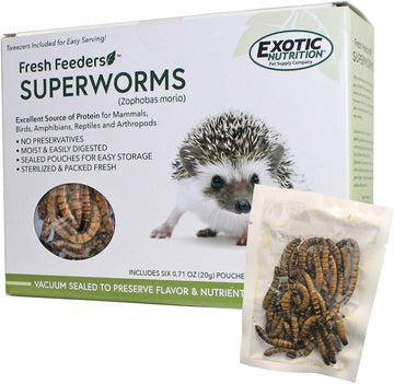 Fresh Feeders (Superworms) - All Natural High Protein Insect Treat - Single Serving Pouches - Chickens, Wild Birds, Hedgehogs, Bluebirds, Reptiles, Sugar Gliders, Opossums, Skunks, Lizards