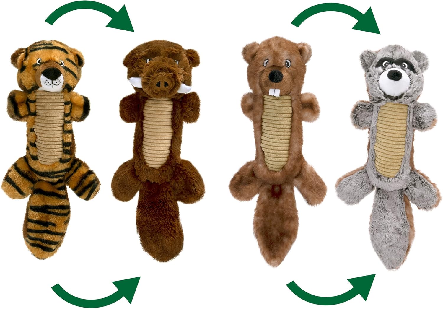 Pet Factory Shake & Squeak Flipsterz Plush Dog Toy, Randomly Selected - Tiger-Boar Or Beaver-Raccoon, One Size