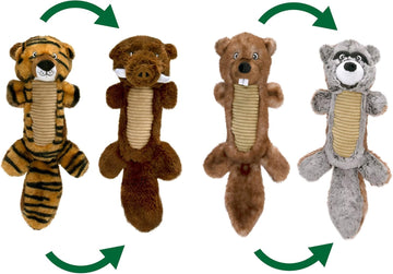 Pet Factory Shake & Squeak Flipsterz Plush Dog Toy, Randomly Selected - Tiger-Boar Or Beaver-Raccoon, One Size