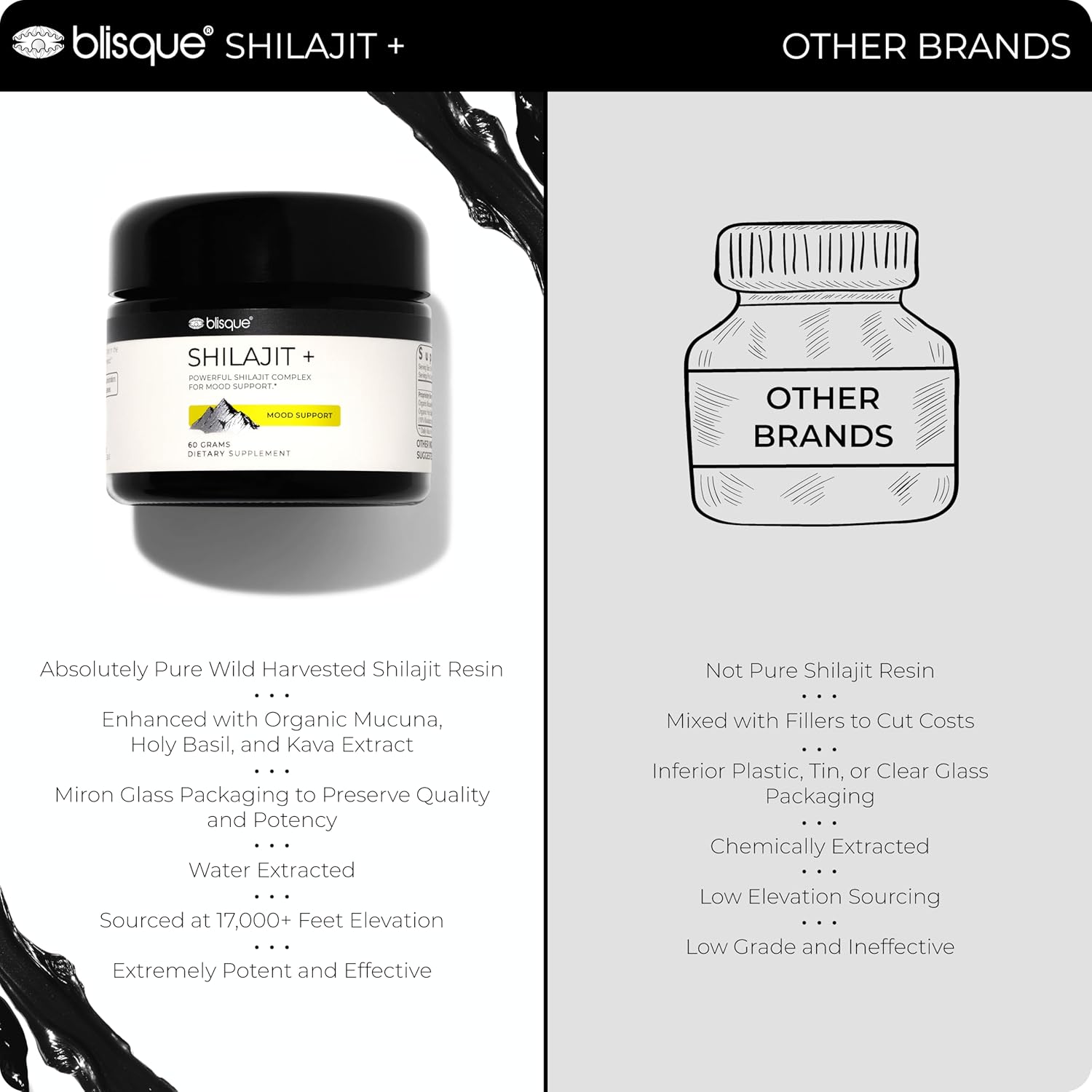 Blisque - Pure Himalayan Organic Shilajit Resin Supplement | For Mood Support | With Organic Mucuna Pruriens And Holy Basil | Authentic And Natural | 60 Grams