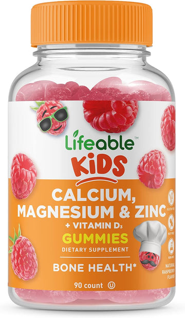 Lifeable Calcium, Magnesium, Zinc and Vitamin D Gummies - Great Tasting Natural Flavor Vitamin Supplements - Gluten Free GMO Free Chewable - for Bone Health Support - for Kids Teens - 90 Gummies