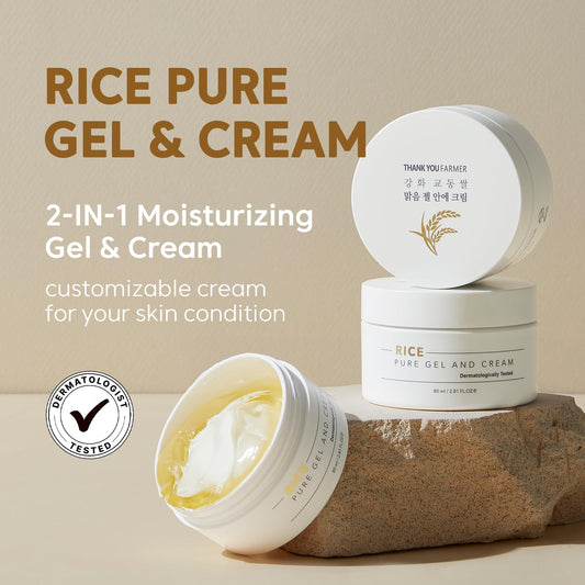 Thankyou Farmer Rice Pure Gel And Cream | Korean Rice Extracts 100,000Ppm | 2.81 Fl Oz (80Ml)