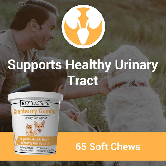 Vet Classics Cranberry Comfort Urinary Tract Pet Supplement For Dogs, Cats – Maintains Dog Bladder Health, Cat Bladder Control – Pet Supplements For Incontinence – 65 Soft Chews