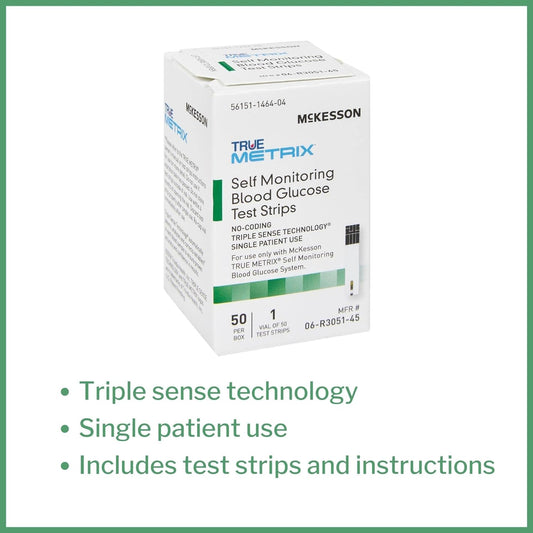 McKesson TRUE METRIX Self-Monitoring Blood Glucose Test Strips, 50 Strips, 3 Packs, 150 Total