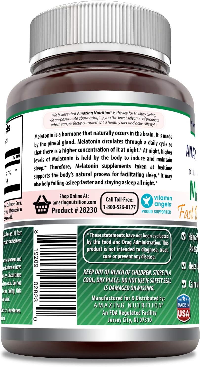 Amazing Formulas Melatonin 12 Mg 180 Tablets - Helps Fall Asleep Fast, Regulate Sleep Cycle - Calming & Relaxing Effect -Non-GMO - Gluten-Free (180 Count (Citrus avor))