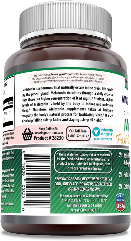 Amazing Formulas Melatonin 12 Mg 180 Tablets - Helps Fall Asleep Fast, Regulate Sleep Cycle - Calming & Relaxing Effect -Non-GMO - Gluten-Free (180 Count (Citrus avor))