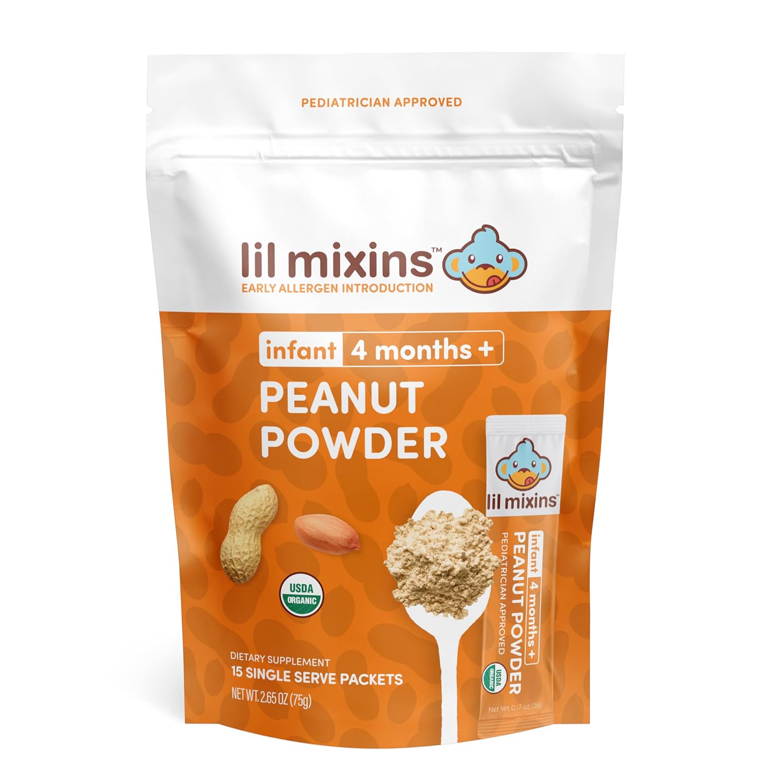 Lil Mixins Early Allergen Introduction, Peanut | Stage 1-3, For Ages 4 Mo -12 Mo. | Individual Packets, 2 Month Supply