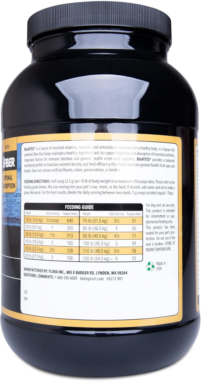 BiologicVET - BioVITES Multivitamin Powder for Cats & Dogs, Essential Vitamins, Minerals & Enzymes, Supports Your Pets Digestion and Immune System, 106-day Supply for 60-lb. Animal, 3.5-lb. Powder : Pet Supplies