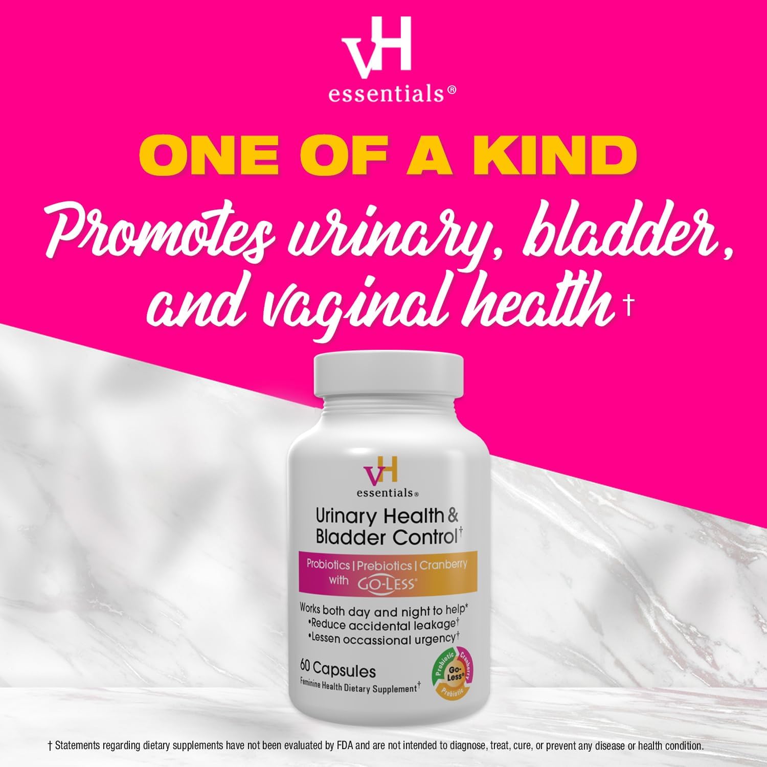 vH essentials Urinary Health & Bladder Control, Cranberry Extract, Prebiotics and Probiotics, 24-Hour Feminine Health Support, Reduces Occasional Leakage, Supports Vaginal Health, 60 Capsules