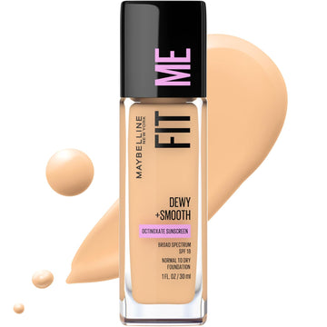 Maybelline Fit Me Dewy + Smooth Liquid Foundation Makeup, Warm Nude, 1 Count (Packaging May Vary)