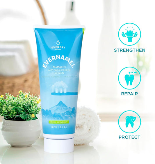 Evernamel Natural Remineralizing Toothpaste, Stannous Fluoride Intensive Enamel Toothpaste, 4.3 Oz, Fresh Spearmint, Sensitive Toothpaste For Adults & Teens, Neutral Ph By Everest