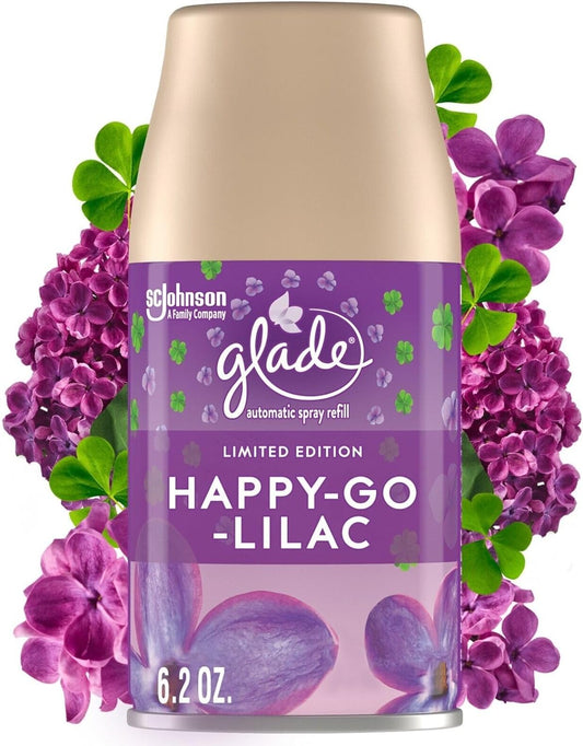Glade Automatic Spray Refill, Air Freshener for Home and Bathroom, Happy-Go-Lilac, 6.2 Oz, 6 Count