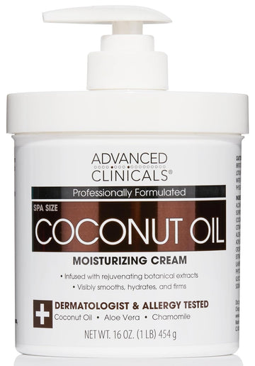 Advanced Clinicals Coconut Oil Body Cream For Women & Men | Hydrating Coconut Lotion For Extremely Dry Skin | Visible Anti Aging Body Butter Skin Care Balm Moisturizer For Hand, Heel, Feet, 16 Ounce