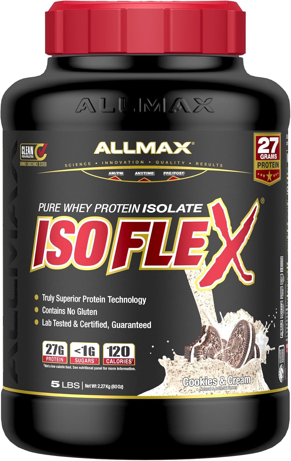 Allmax Nutrition - Isoflex Whey Protein Powder, Whey Protein Isolate, 27G Protein, Cookies & Cream, 5 Pound