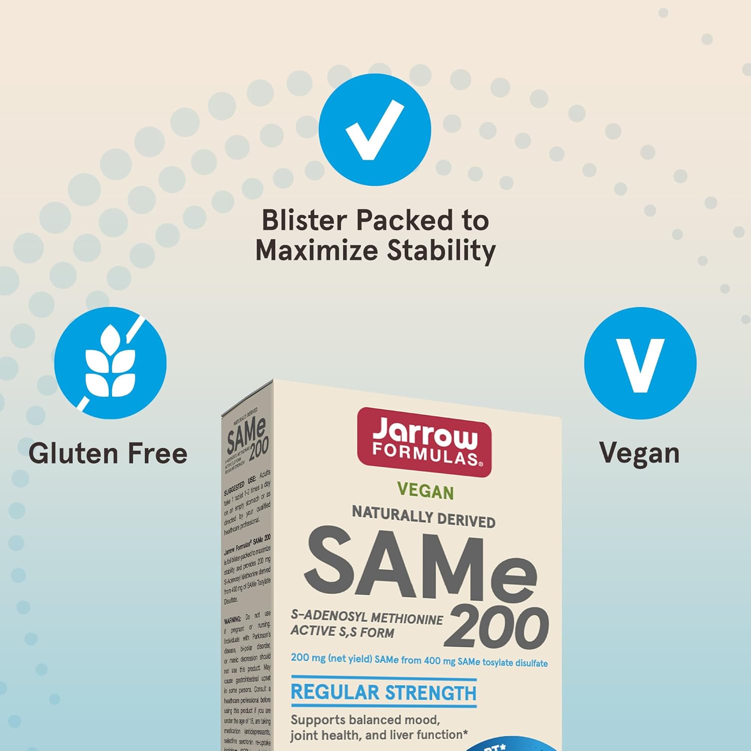 Jarrow Formulas SAMe 200 mg, Supports Joint Health, Liver Function, Brain Metabolism, 20 Tablets, Up To A 20 Day Supply : Health & Household