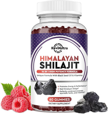 Shilajit Gummies - Himalayan Organic Shilajit Supplement 14-In-1 Complex With Black Seed Oil & Ayurvedic Herb Blend, Fulvic Acid For Men & Women - For Energy, Cognitive & Immunity Support