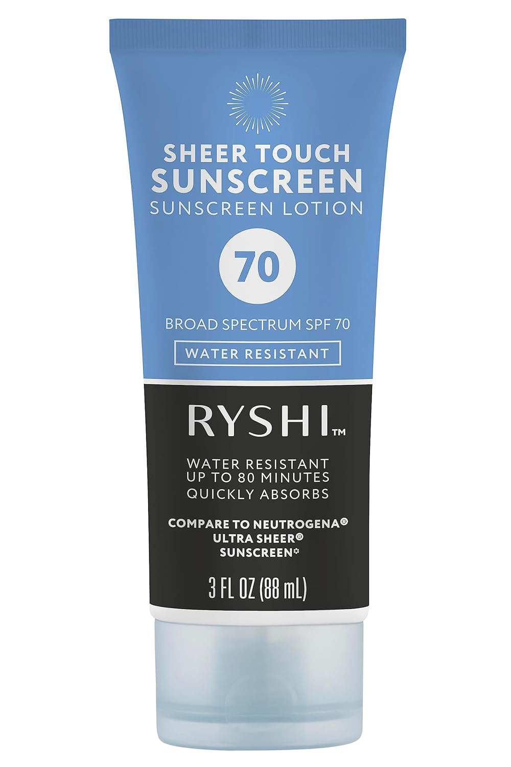 RYSHI Sheer Touch SPF 70 Sunscreen Lotion, 3 fl oz | Broad Spectrum, Water Resistant and Non-Greasy Face & Body Sunblock (Rite Aid Brand)