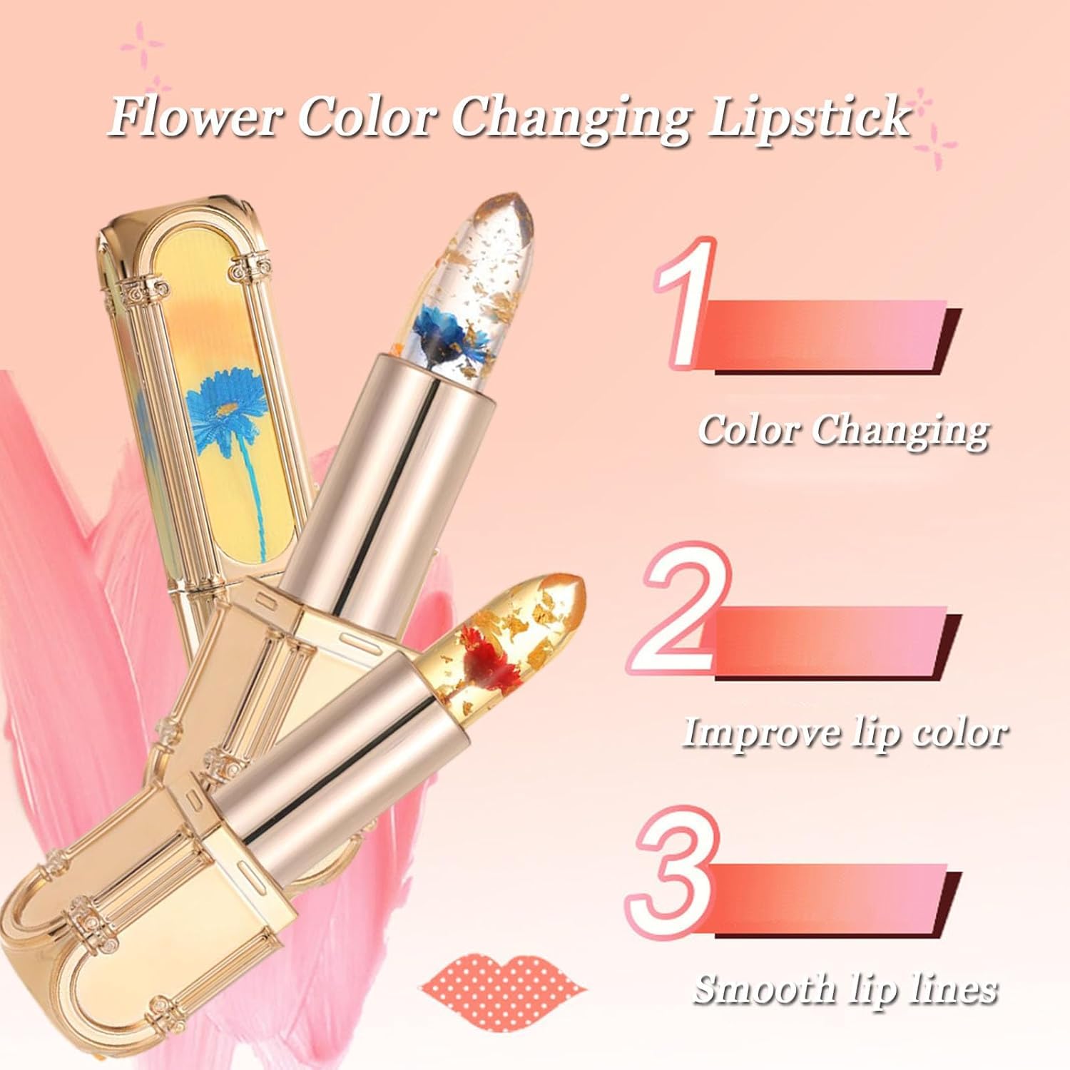Yulyoie 2Pcs Color Changing Lipstick, Crystal Jelly Flower Lipstick, Long-Lasting Moisturizing, High-Glossy Finish, 2Color : Beauty & Personal Care
