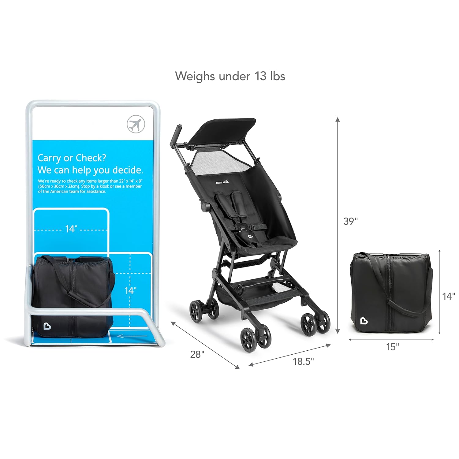 Munchkin® Sparrow™ Ultra Compact Lightweight Travel Stroller for Babies & Toddlers, Black : Baby