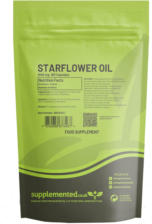 Starflower Oil/Borage Oil 1000Mg 180 Capsules High Gla Supplement Uk M250 Grams