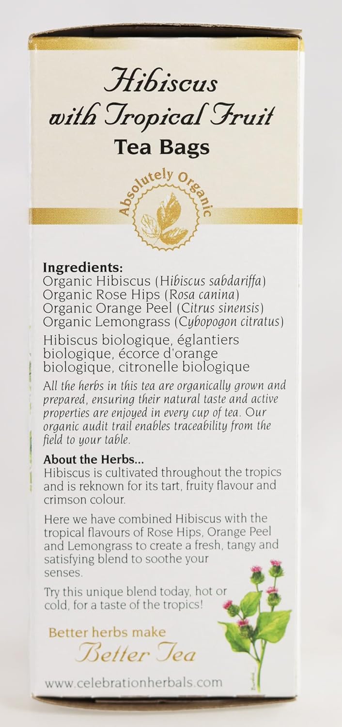 Celebration Herbals Organic Hibiscus With Tropical Fruit Tea Caffeine Free - 24 Tea Bags 28G : Grocery & Gourmet Food