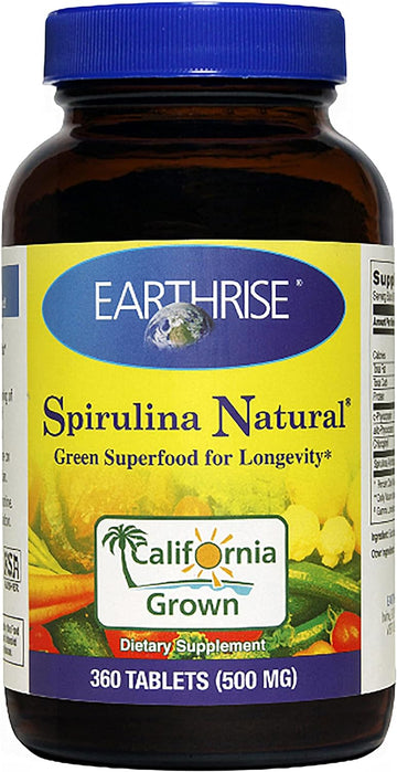 Earthrise ? Spirulina Natural 500mg Tablet 360 counts, Natural Premium Spirulina from California- Vegan, Gluten Free, Keto Friendly, Non -GMO Super Food high in vitamins & minerals