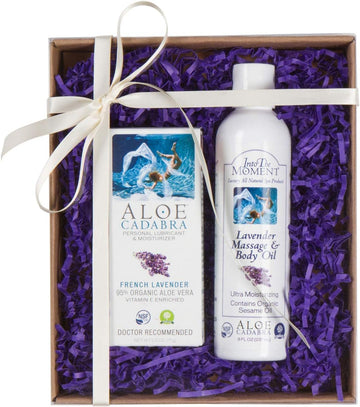 Aloe Cadabra Lavender Massage Oil and Organic Lavender Personal Lubricant Decorative Box Set