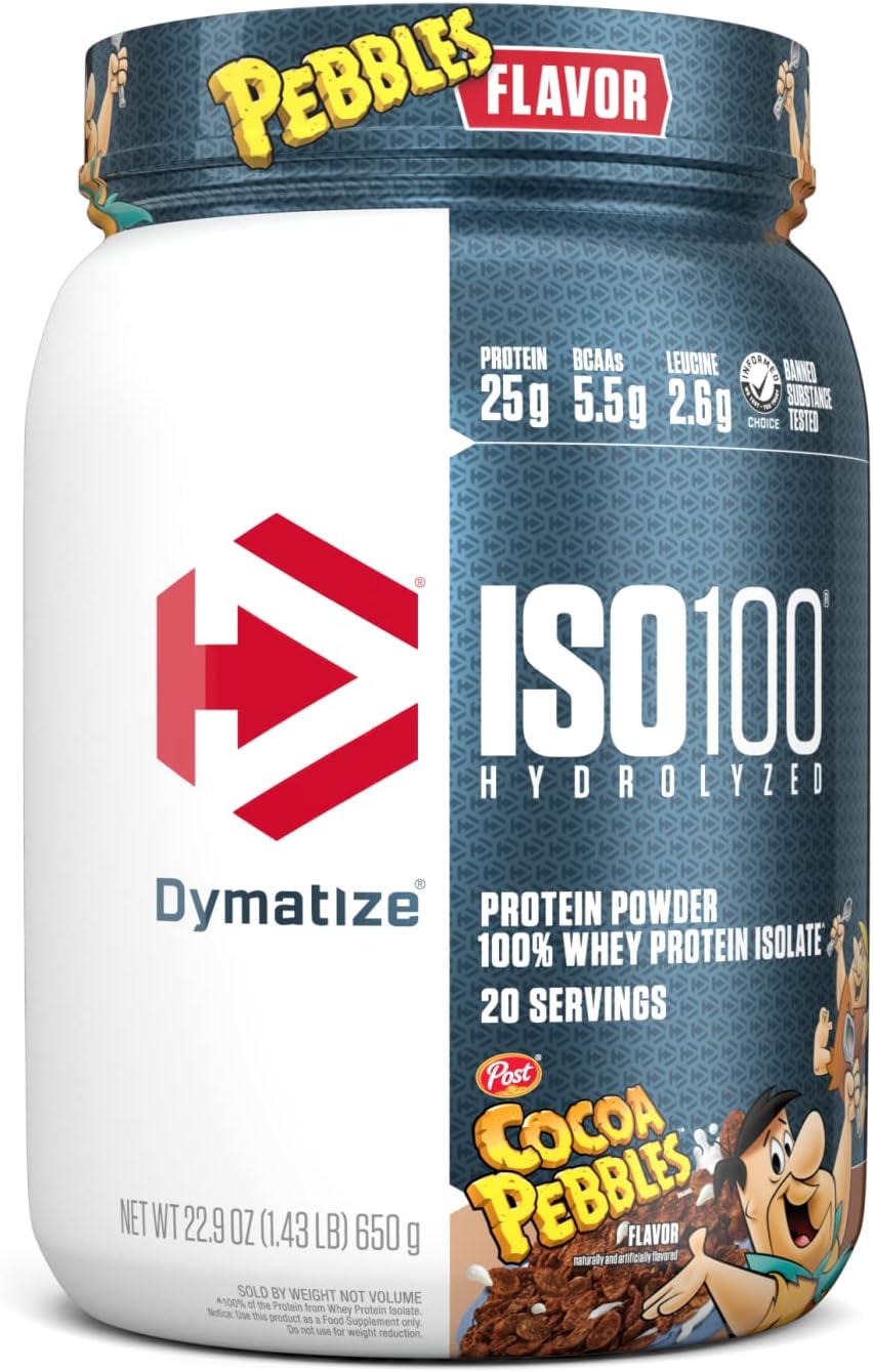 Dymatize Iso100 Hydrolyzed Protein Powder, 100% Whey Isolate Protein, 25G Of Protein, 5.5G Bcaas, Gluten Free, Fast Absorbing, Easy Digesting, Cocoa Pebbles, 20 Servings