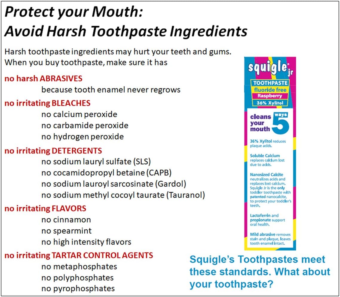 Squigle Jr Toothpaste (for Infants, Toddlers), Travel Toothpaste, Prevents Cavities, Canker Sores, Chapped Lips. Soothes, Protects Dry Mouths. Stops Tooth Sensitivity, No SLS - 1 Pack : Health & Household