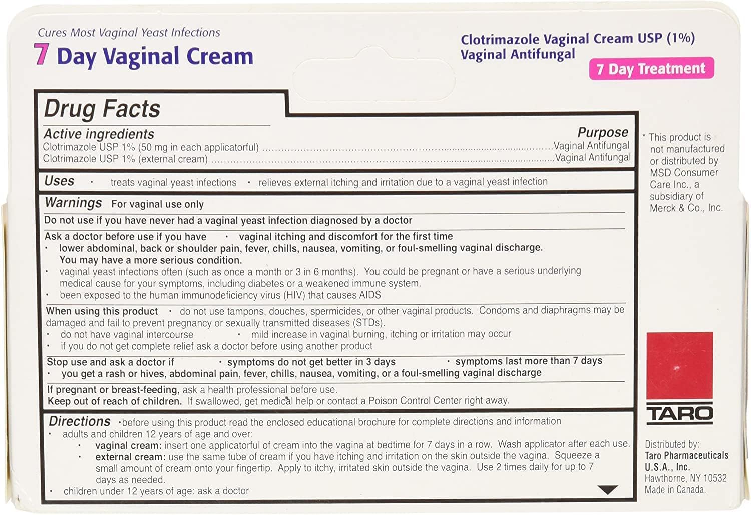 Taro Clotrimazole 7 Vaginal Cream 45 g, 1.58 Ounce (Pack of 3) : Health & Household