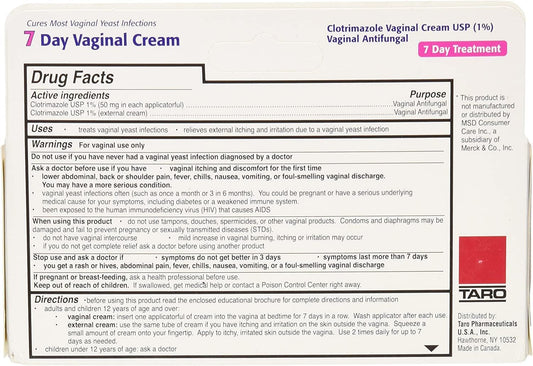 Taro Clotrimazole 7 Vaginal Cream 45 g (Pack of 4) : Health & Household