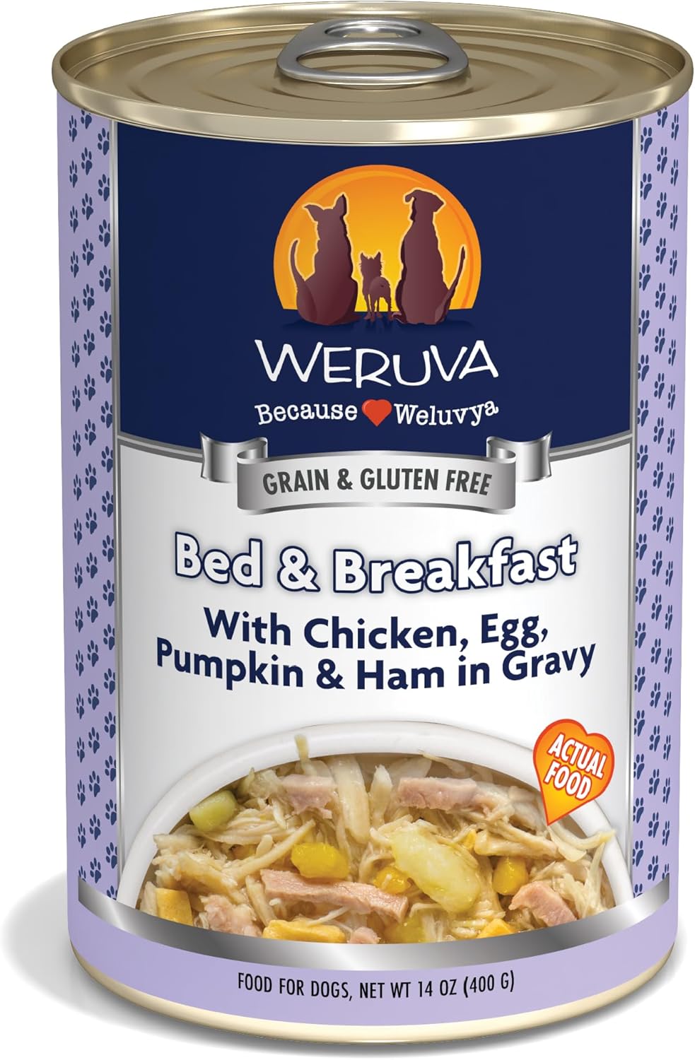 Weruva Classic Dog Food, Bed & Breakfast With Chicken, Egg, Pumpkin & Ham In Gravy, 14Oz Can (Pack Of 12)