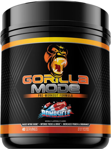 Gorilla Mode Pre Workout - Massive Pumps ú Laser Focus ú Energy ú Power - L-Citrulline, Creatine, L-Tyrosine, Betaine, Hydroprime?, Alpha-GPC, 400mg Caffeine, Huperzine A - 792g (Bombsicle)