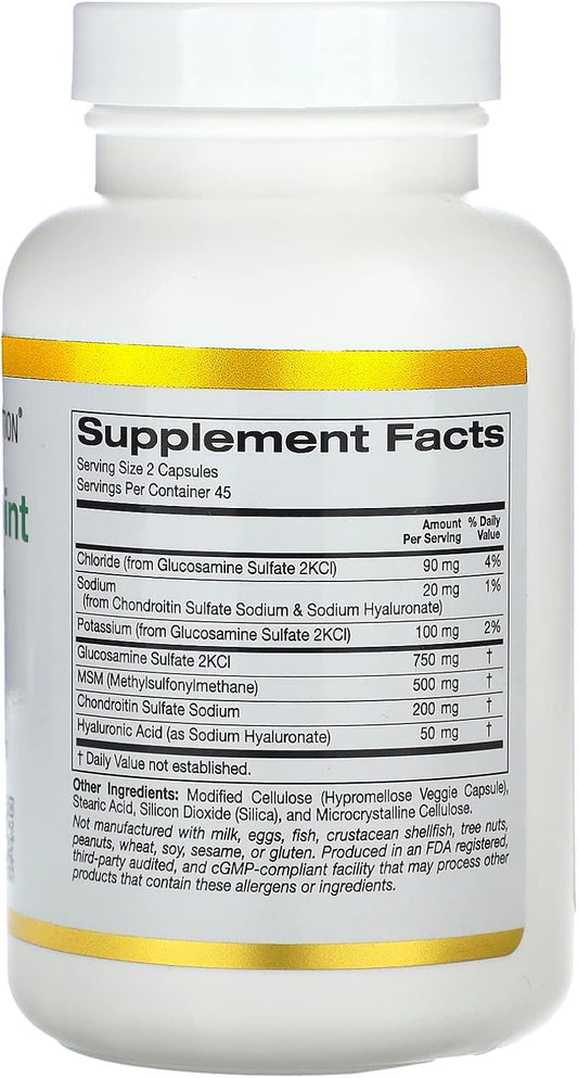 Vegetarian Glucosamine, Chondroitin, Hyaluronic Acid, Msm, Total Veggie Joint & Bone Support Formula, Non Gmo, No Soy, Gluten Free, 90 Veggie Capsules