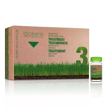 Salerm - Oily Hair Treatment - Intensive Grease Treatment Biokera Natura - 6 X 10 Ml - Intensive Lotion For Oily Hair - With Proteins, Amino Acids, And Beer Yeast - Sebum Regulating