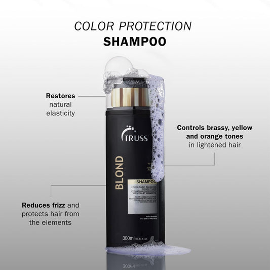 Truss Blond Shampoo - Toning & Color Protect Shampoo With Frizz Control - Violet Pigmented Blonde Shampoo That Controls Brassy And Yellow + Orange Tones In Bleached, Highlighted & Gray Hair (300 Ml)