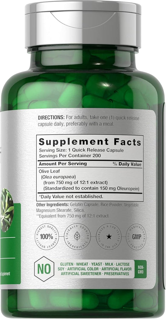 Horbäach Olive Leaf Extract Capsules 9000Mg | 200 Count | Super Strength Supplement | Non-Gmo, Gluten Free