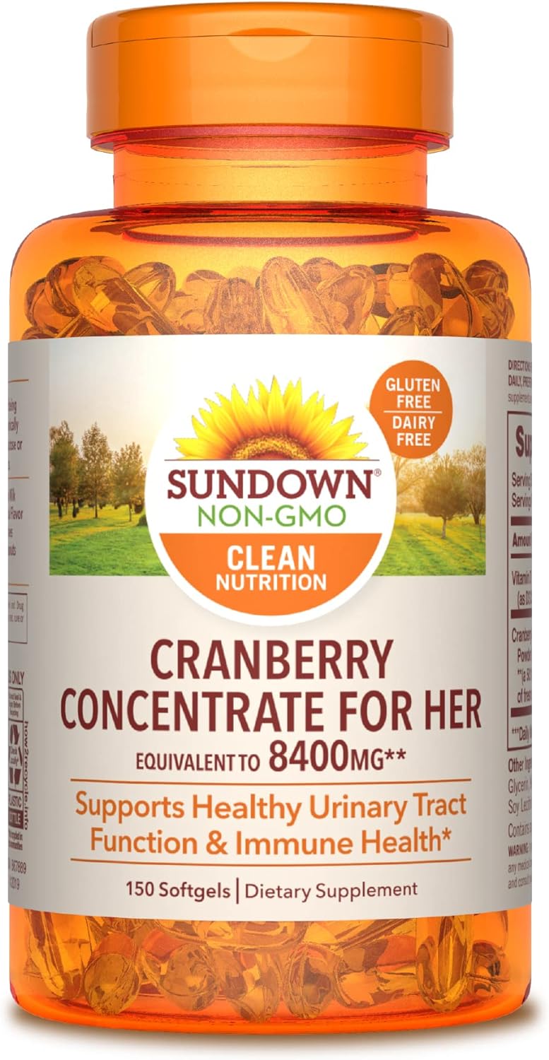 Sundown Cranberry Softgels, Cranberry Concentrate Plus Vitamin D3, Supports Urinary Tract And Immune Health, 150 Softgels