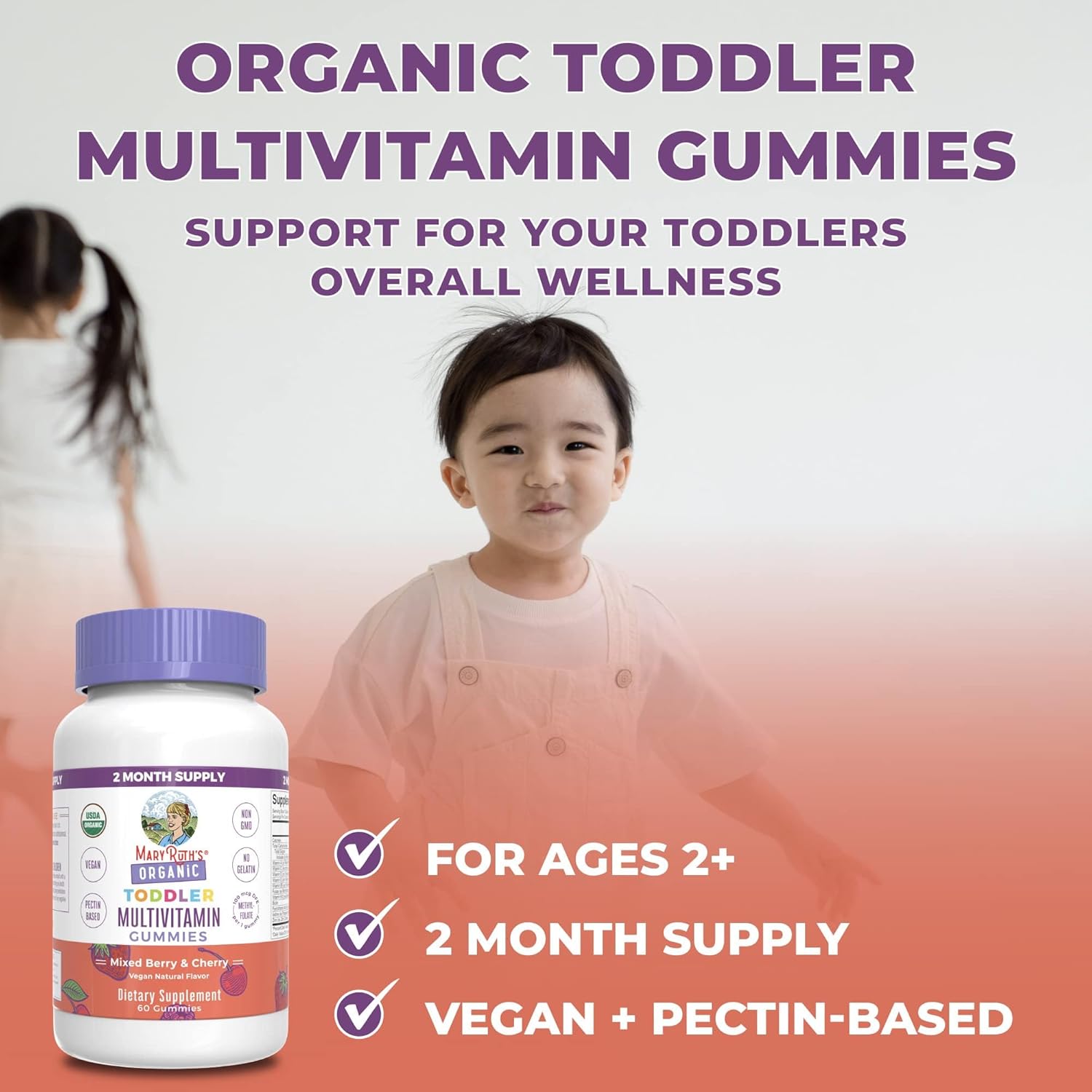 MaryRuth Organics Vitamin Gummy | Kids and Toddlers Age 2+ | USDA | Daily Vitamin C | D3 | Zinc | Mixed Berry and Cherry | 2 Month Supply : Health & Household
