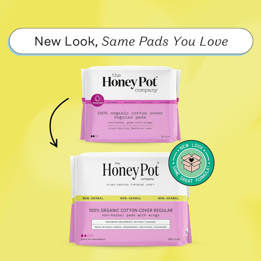 The Honey Pot Company - Pads For Women - Non-Herbal Regular Flow W/Wings - Organic Cotton Cover & Ultra-Absorbent Pulp Core - Sanitary Pads For Women - Feminine Care - Fsa & Hsa Eligible - 20 Ct