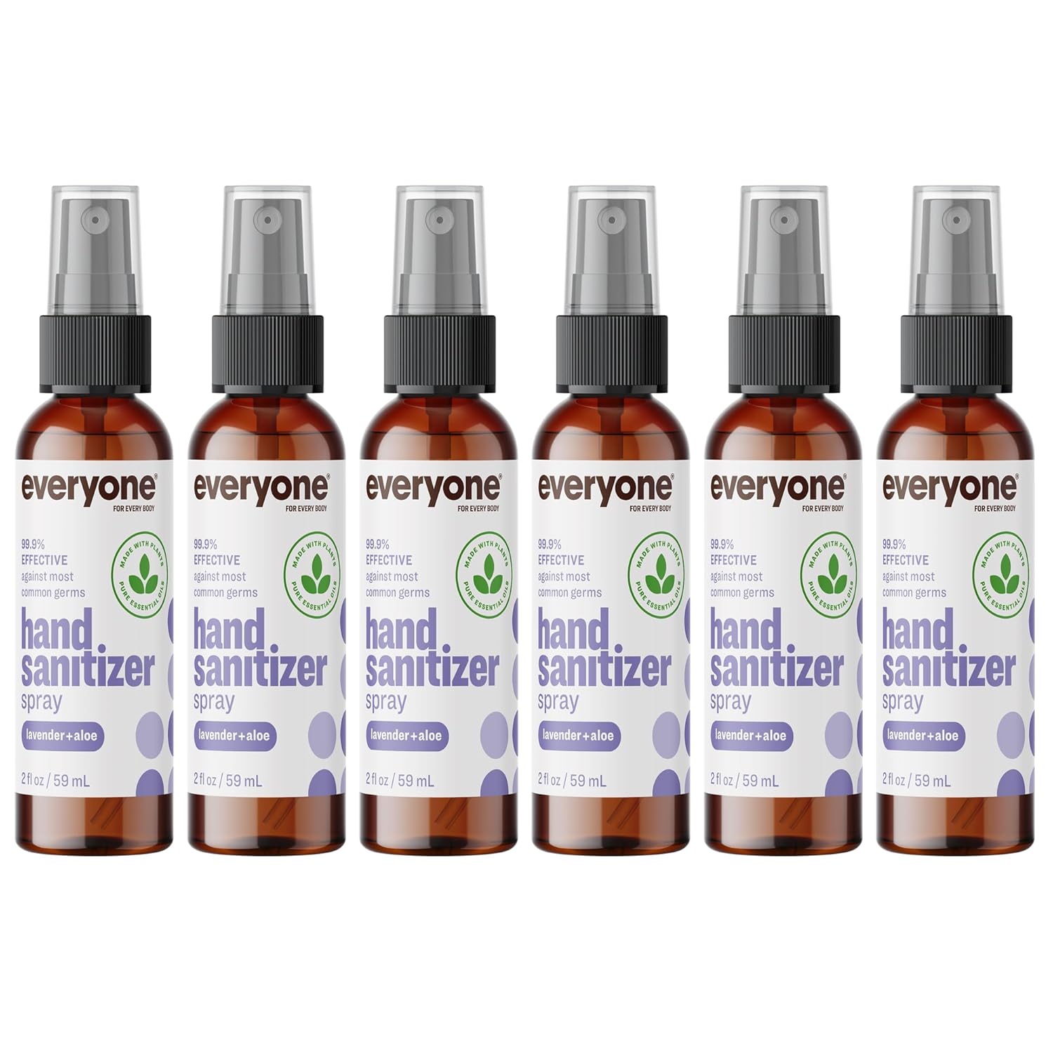 Everyone Hand Sanitizer Spray, 2 Fl Oz (Pack Of 6), Lavender And Aloe, Plant Derived Alcohol With Pure Essential Oils, 99% Effective Against Germs