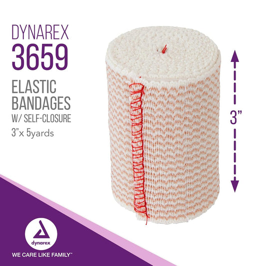 Dynarex Elastic Bandages With Self-Closure, Outstanding Compression And Stretch, Latex-Free Elastic Bandages With Velcro Closure, 3" X 5 Yds., 1 Case Of 50 Elastic Wrap Bandages (5 Boxes Of 10)