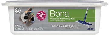 Bona Multi-Surface Floor Disposable Wet Cleaning Pads - 12-Pack - Residue-Free Floor Cleaning Solution for Stone, Tile, Laminate, and Vinyl Floors