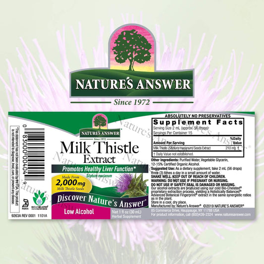 Natures Answer Milk Thistle with Organic-Alcohol 2000mg 1 Extract | Promotes Liver Function | Natural Detoxifier | Digestion Support | Gluten-Free, Non-GMO, Vegan | 3 Pack