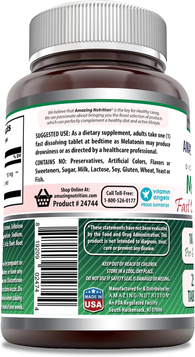 Amazing Formulas Melatonin Fast Dissolve 10 Mg 250 Tablets | Strawberry avor | Non-GMO | Gluten Free | Made in USA