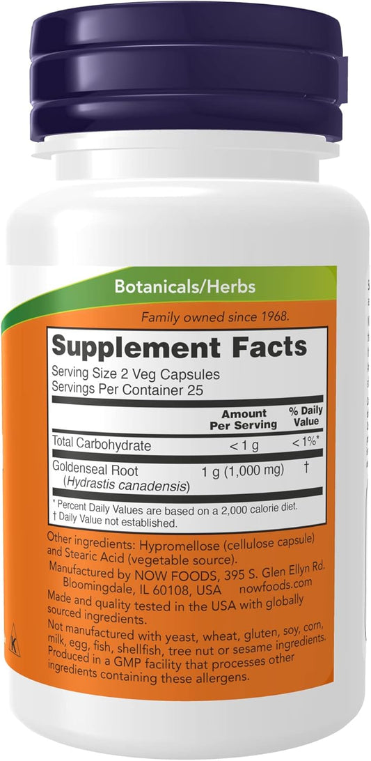 NOW Supplements, Goldenseal Root (Hydrastis canadensis) 500 mg, Herbal Supplement, 50 Veg Capsules