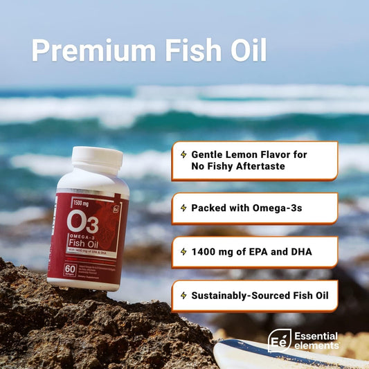 Essential Elements Omega-3 Fish Oil Supplement With Epa & Dha | Fatty Acids For Immune, Heart & Cognitive Support | Omega-3 Fish Oil 120 Softgels (2-Pack)