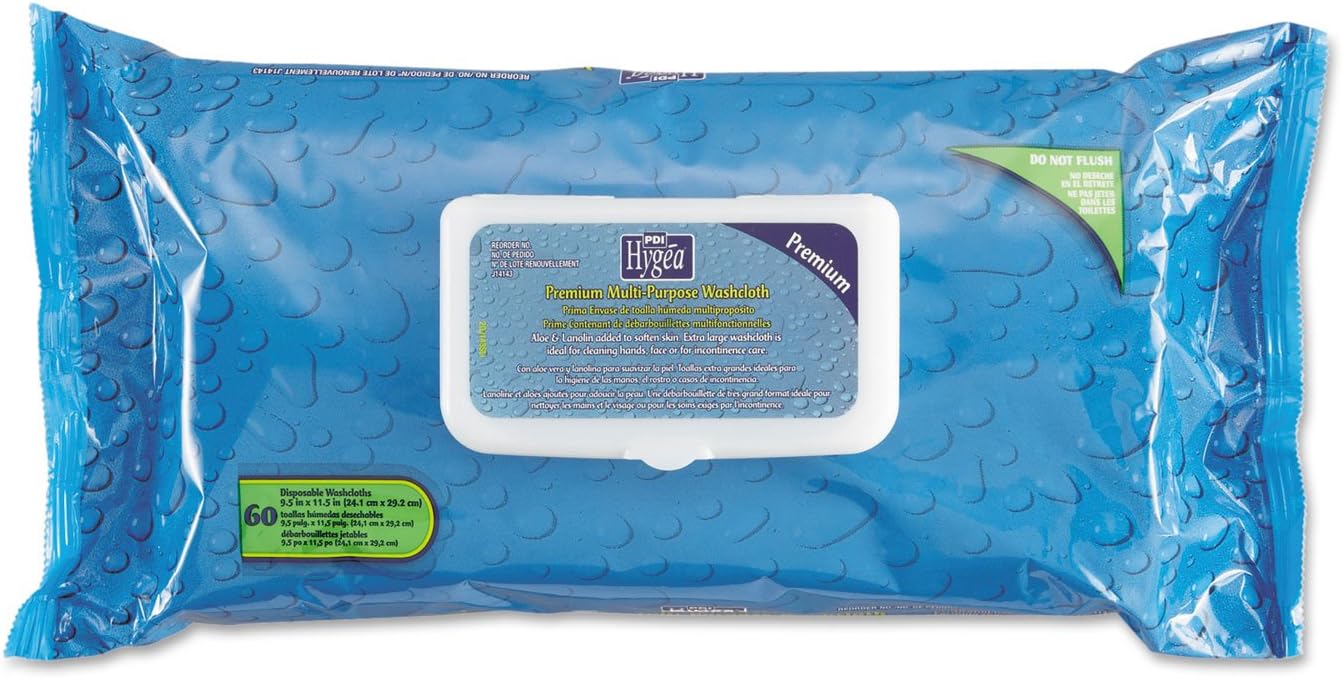Sani Professional J14143 Hygea Adult Wash Cloths, 9 1/2 X 11 1/2, White, 60 Wipes/Tub, 6 Tubs/Carton : Health & Household