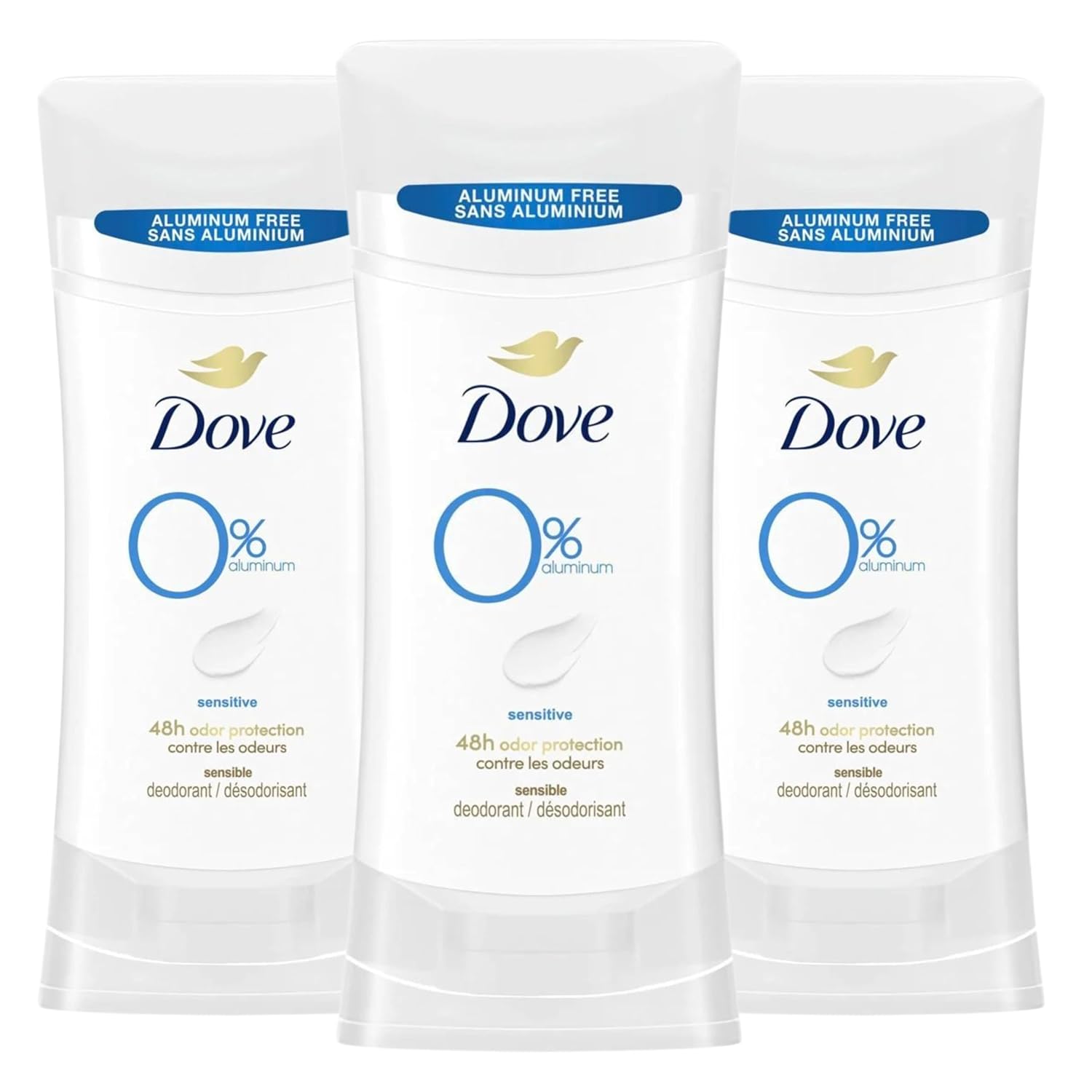 Dove Aluminum Free Deodorant For Women 3 Count Sensitive 72 Hour Odor Protection 2.6 Oz