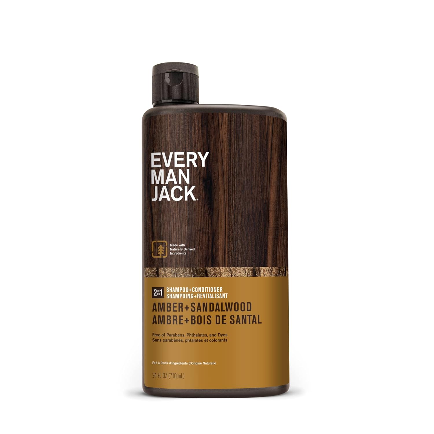 Every Man Jack 2-In-1 Daily Shampoo + Conditioner - Amber + Sandalwood | Nourishing For All Hair Types, Naturally Derived, Cruelty-Free Shampoo And Conditioner Set For Men | 24Oz -1 Bottle